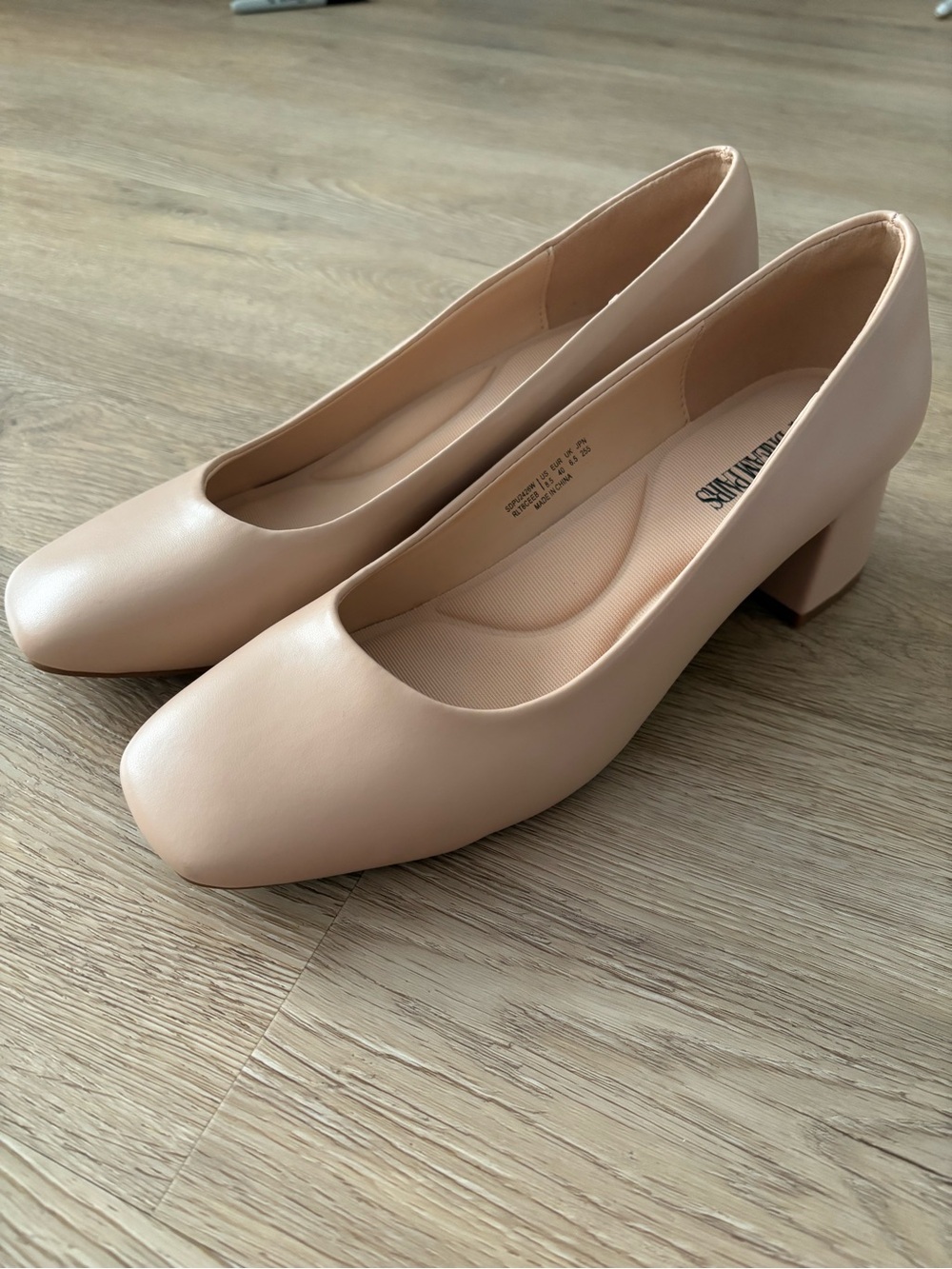 Dream Pairs Nude Blush Square Toe Block Heel Pumps